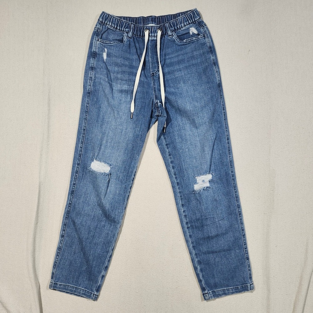Aerie Women Blue Distressed Denim Joggers Elastic Waist Drawstring Size S/P Fall